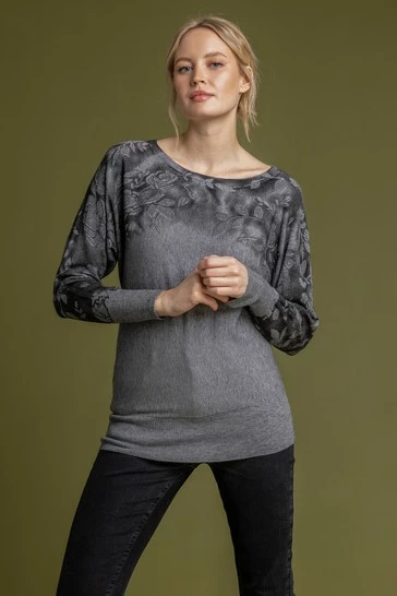 Roman Grey Shadow Floral Border Print Top 7 Roman Grey Shadow Floral Border Print Top - Image 5