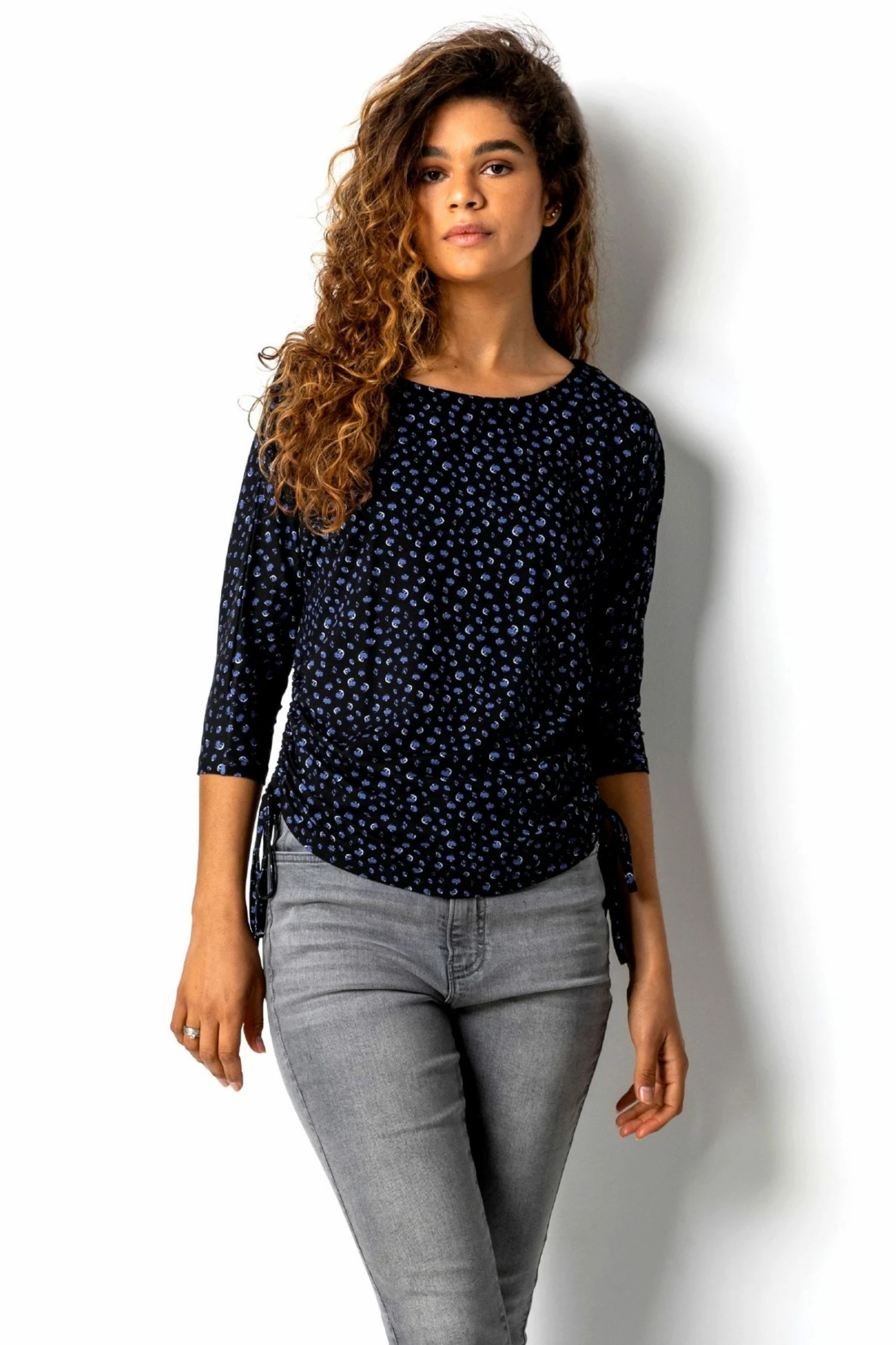 Roman Blue Spot Print Side Tie Top 3 Roman Blue Spot Print Side Tie Top