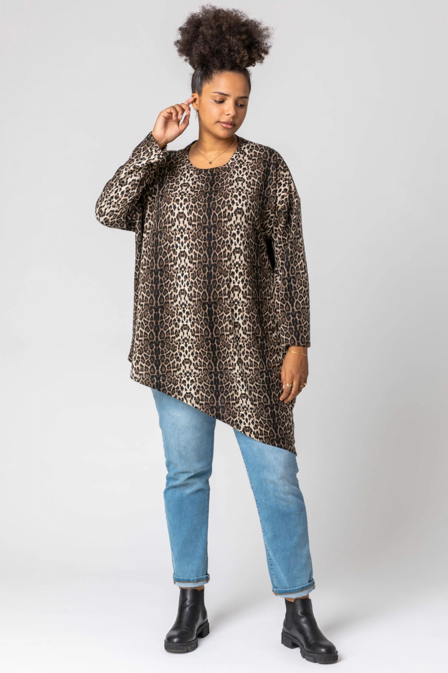 Roman Brown Curve Animal Print Asymmetric Top 5 Roman Brown Curve Animal Print Asymmetric Top - Image 3