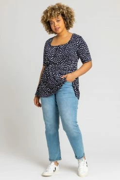 Roman Blue Curve Spot Print Gathered Top 9 Roman Blue Curve Spot Print Gathered Top -Roman Sales Shop unnamed file 7732