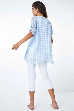 Roman Blue Textured Check Hanky Hem Blouse 10 Roman Blue Textured Check Hanky Hem Blouse -Roman Sales Shop unnamed file 7737