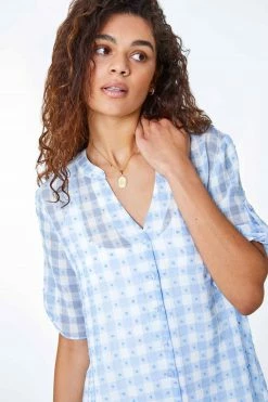 Roman Blue Textured Check Hanky Hem Blouse 11 Roman Blue Textured Check Hanky Hem Blouse -Roman Sales Shop unnamed file 7738
