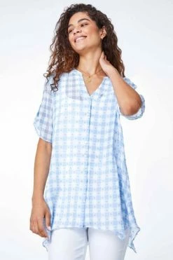 Roman Blue Textured Check Hanky Hem Blouse 13 Roman Blue Textured Check Hanky Hem Blouse -Roman Sales Shop unnamed file 7740