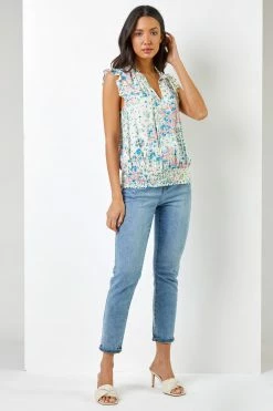 Roman White Ditsy Floral Print Shirred Blouson Hem Top 10 Roman White Ditsy Floral Print Shirred Blouson Hem Top -Roman Sales Shop unnamed file 7743