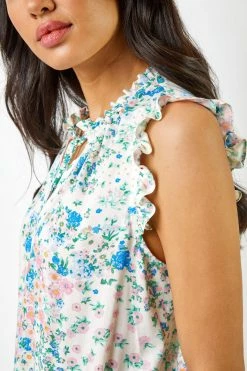 Roman White Ditsy Floral Print Shirred Blouson Hem Top 12 Roman White Ditsy Floral Print Shirred Blouson Hem Top -Roman Sales Shop unnamed file 7745