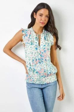 Roman White Ditsy Floral Print Shirred Blouson Hem Top 13 Roman White Ditsy Floral Print Shirred Blouson Hem Top -Roman Sales Shop unnamed file 7746