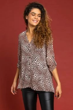 Roman Brown Animal Print Frill Neck Blouse 12 Roman Brown Animal Print Frill Neck Blouse -Roman Sales Shop unnamed file 7751