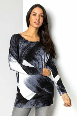 Roman Grey Abstract Colour Block Blouson Top -Roman Sales Shop unnamed file 7757