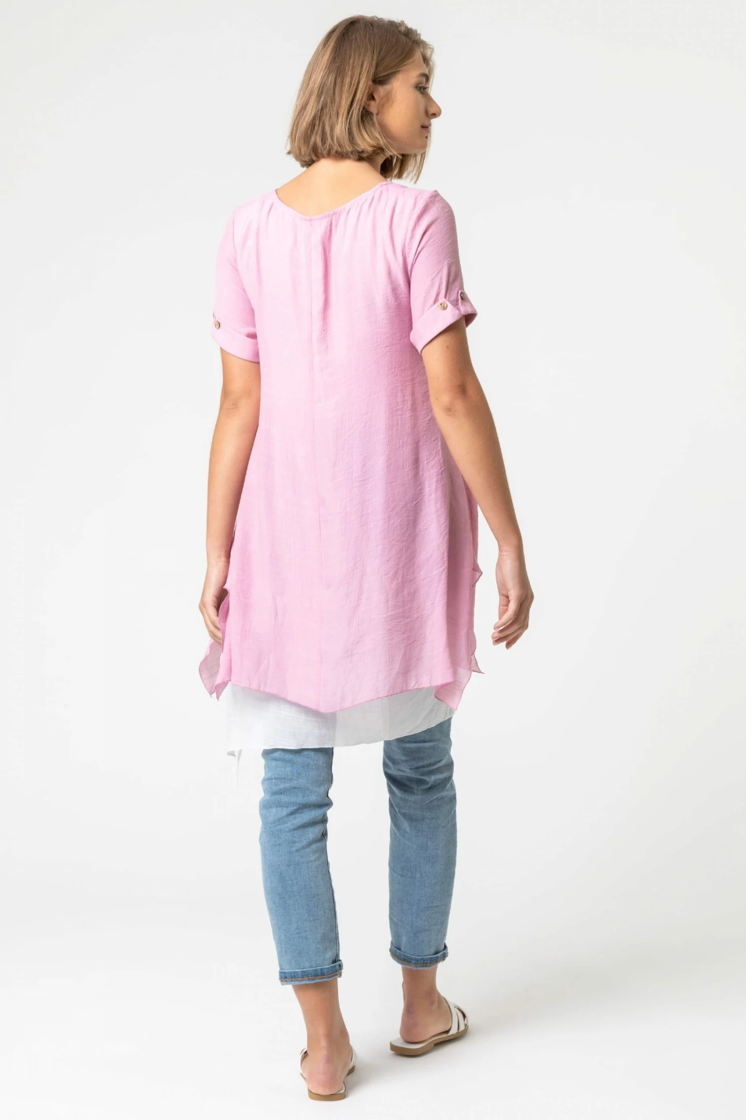 Roman Pink Dandelion Floral Hanky Hem Tunic Top 3 Roman Pink Dandelion Floral Hanky Hem Tunic Top - Image 2