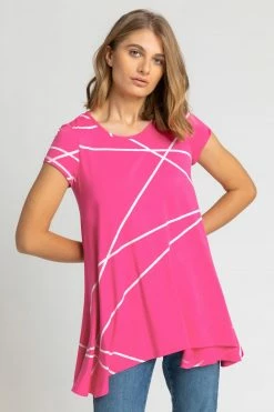 Roman Pink Linear Print Hanky Hem Top