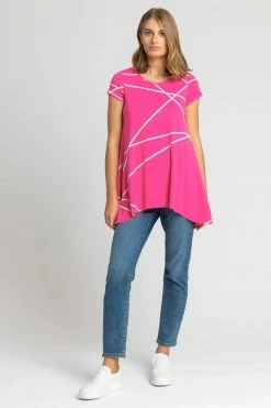 Roman Pink Linear Print Hanky Hem Top -Roman Sales Shop unnamed file 7765