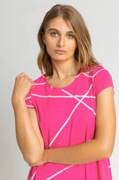 Roman Pink Linear Print Hanky Hem Top -Roman Sales Shop unnamed file 7766