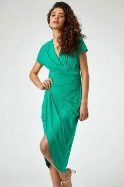 Roman Green Ruched Front Midi Wrap Dress 12 Roman Green Ruched Front Midi Wrap Dress -Roman Sales Shop unnamed file 777