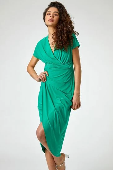 Roman Green Ruched Front Midi Wrap Dress 7 Roman Green Ruched Front Midi Wrap Dress - Image 5