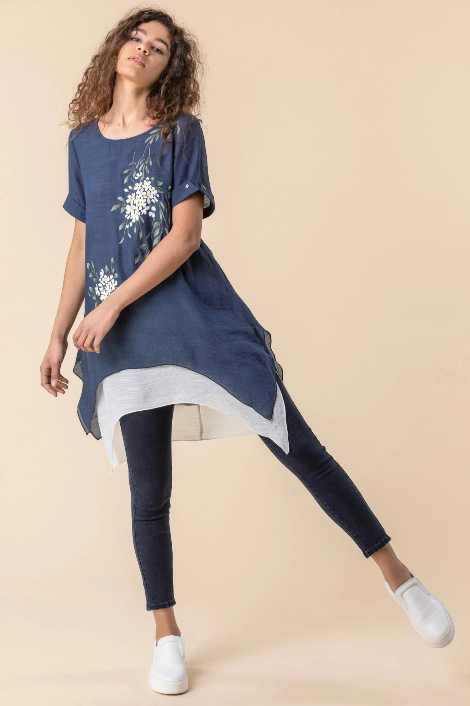 Roman Navy Floral Print Asymmetric Tunic Top 5 Roman Navy Floral Print Asymmetric Tunic Top - Image 3