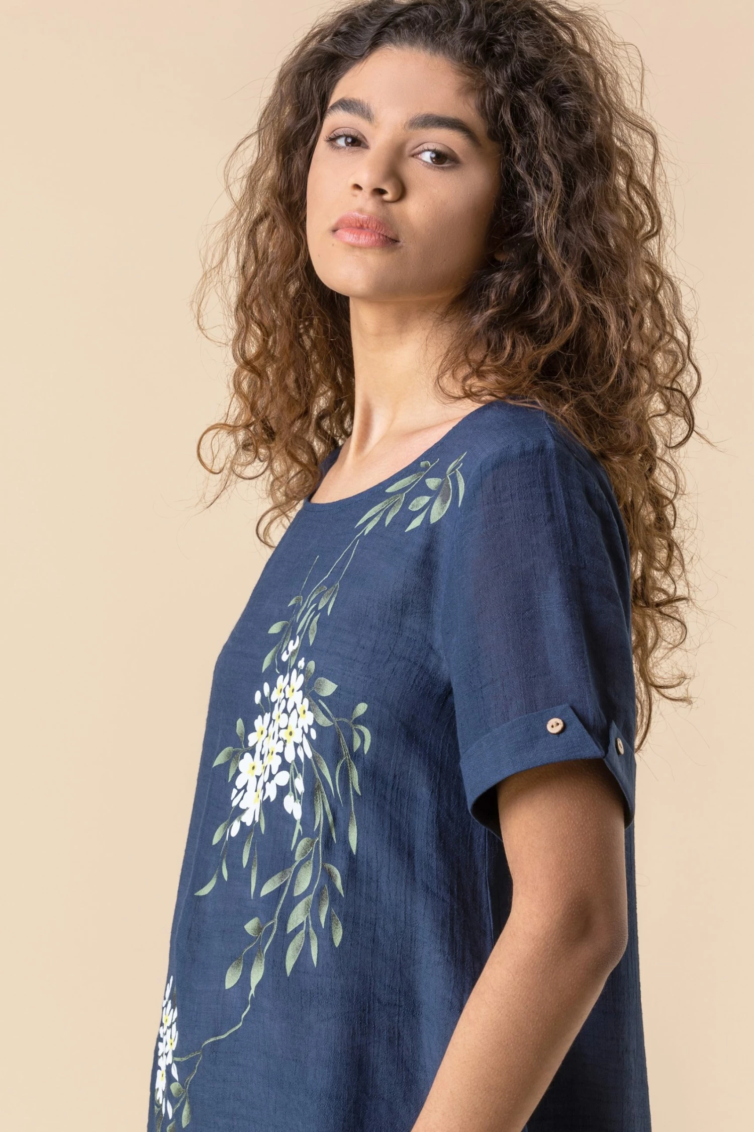 Roman Navy Floral Print Asymmetric Tunic Top 6 Roman Navy Floral Print Asymmetric Tunic Top - Image 4