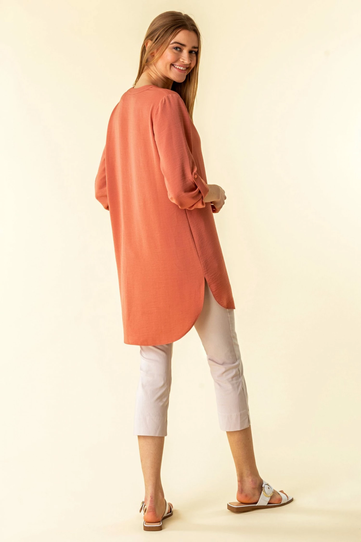 Roman Coral Pink Longline Button Detail Tunic Top 5 Roman Coral Pink Longline Button Detail Tunic Top - Image 3