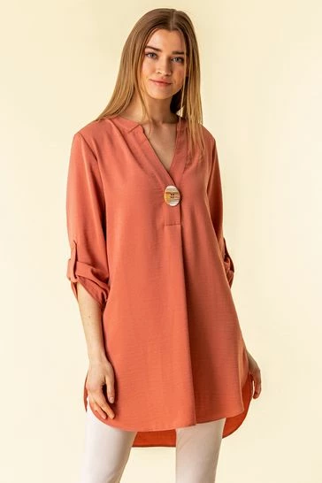 Roman Coral Pink Longline Button Detail Tunic Top 7 Roman Coral Pink Longline Button Detail Tunic Top - Image 5