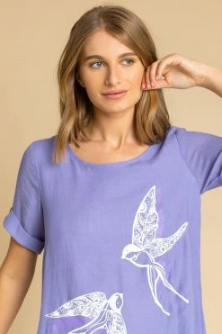 Roman Purple Bird Print Asymmetric Tunic Top -Roman Sales Shop unnamed file 7785