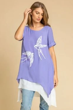 Roman Purple Bird Print Asymmetric Tunic Top -Roman Sales Shop unnamed file 7786