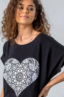 Roman Black One Size Henna Heart Print Lounge Top 13 Roman Black One Size Henna Heart Print Lounge Top -Roman Sales Shop unnamed file 7791