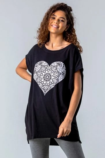 Roman Black One Size Henna Heart Print Lounge Top 7 Roman Black One Size Henna Heart Print Lounge Top - Image 5