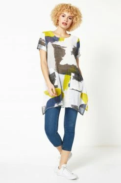 Roman Multi Abstract Print Longline Tunic Top