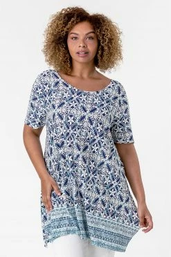 Roman Blue Curve Tile Print Longline Top 11 Roman Blue Curve Tile Print Longline Top -Roman Sales Shop unnamed file 7810