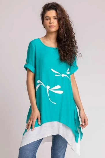 Roman Blue Dragonfly Print Asymmetric Tunic Top 7 Roman Blue Dragonfly Print Asymmetric Tunic Top - Image 5