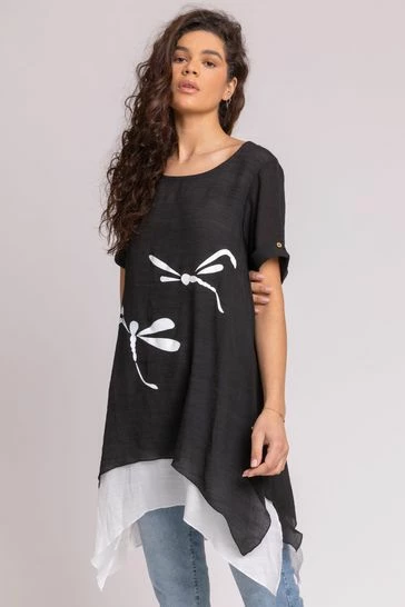 Roman Blue Dragonfly Print Asymmetric Tunic Top 8 Roman Blue Dragonfly Print Asymmetric Tunic Top - Image 6