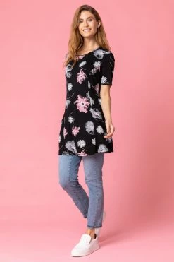 Roman Black Floral Print Swing Tunic Top -Roman Sales Shop unnamed file 7821