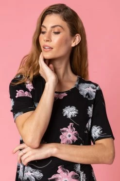 Roman Black Floral Print Swing Tunic Top -Roman Sales Shop unnamed file 7822