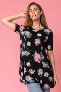 Roman Black Floral Print Swing Tunic Top -Roman Sales Shop unnamed file 7823