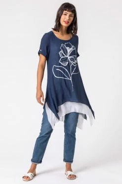 Roman Blue Floral Motif Print Asymmetric Tunic Top 9 Roman Blue Floral Motif Print Asymmetric Tunic Top -Roman Sales Shop unnamed file 7834