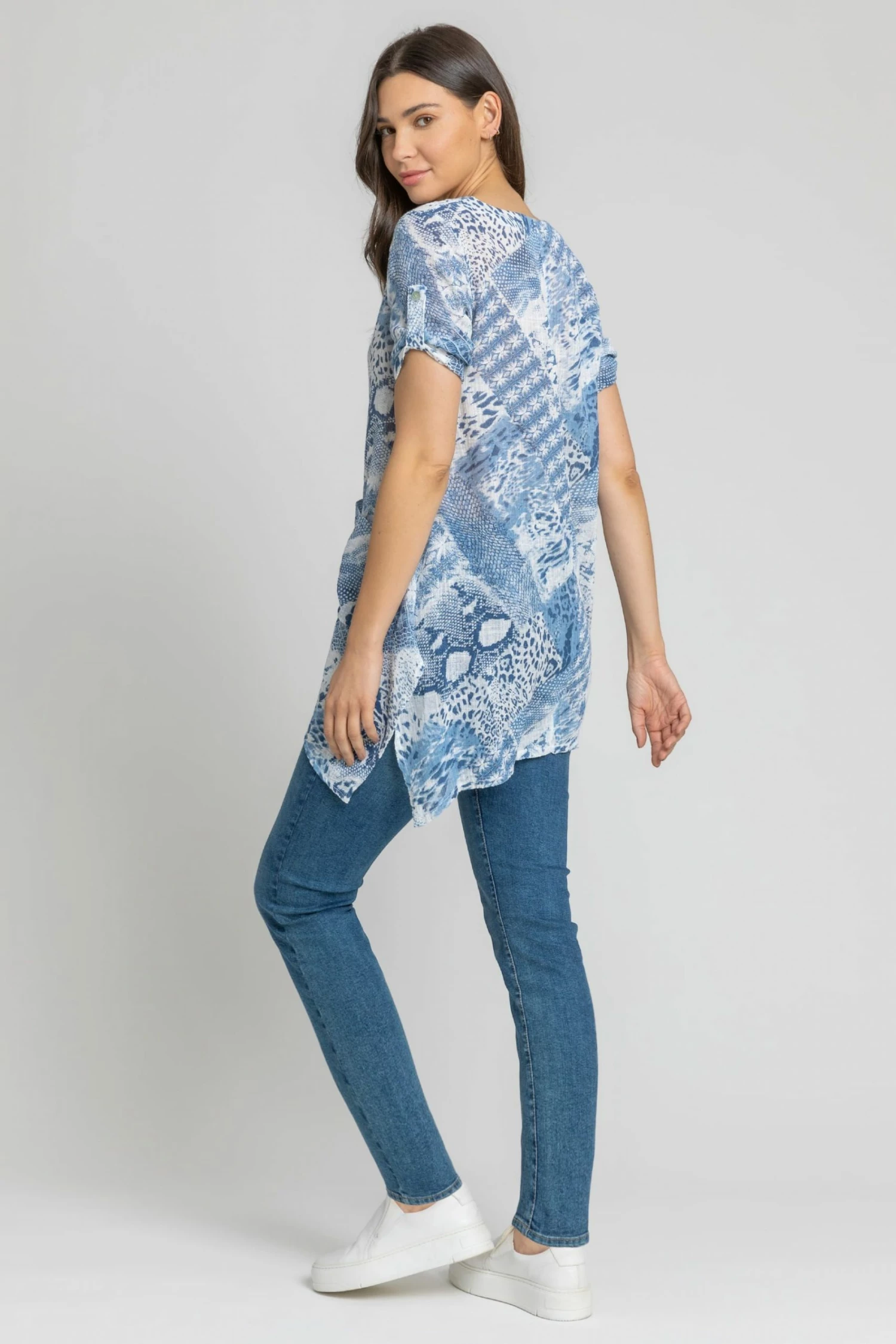 Roman Blue Patchwork Animal Hanky Hem Top 4 Roman Blue Patchwork Animal Hanky Hem Top - Image 2