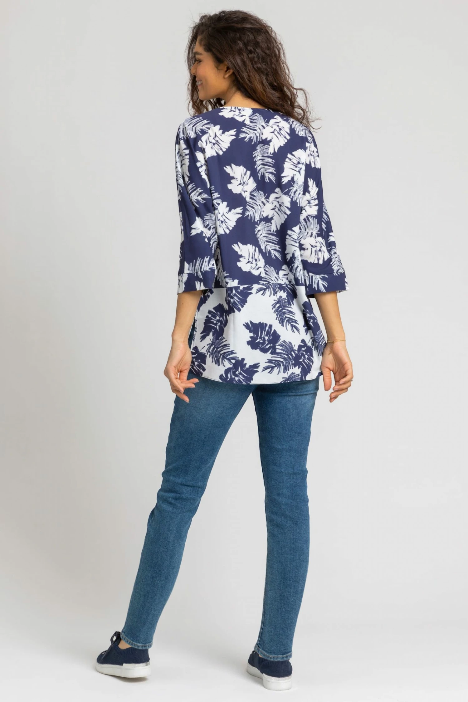 Roman Blue Contrast Palm Leaf Print Tunic Top 4 Roman Blue Contrast Palm Leaf Print Tunic Top - Image 2