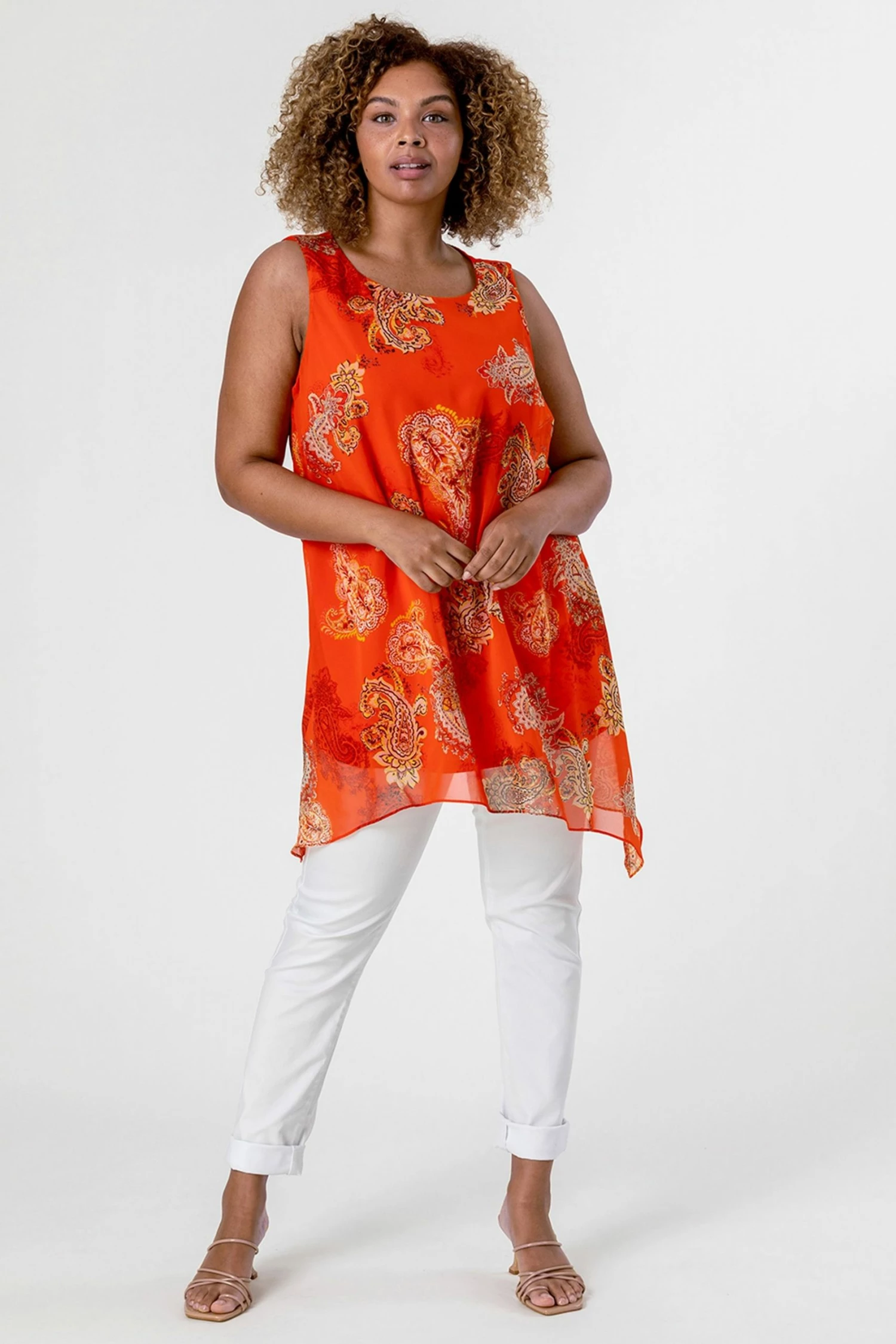 Roman Orange Curve Paisley Print Chiffon Top 3 Roman Orange Curve Paisley Print Chiffon Top