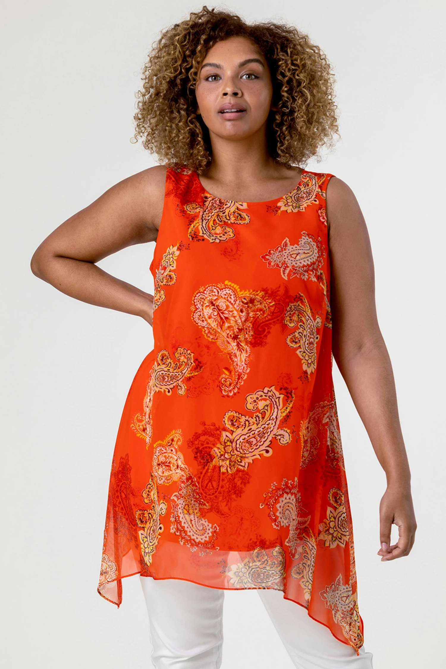 Roman Orange Curve Paisley Print Chiffon Top 5 Roman Orange Curve Paisley Print Chiffon Top - Image 3