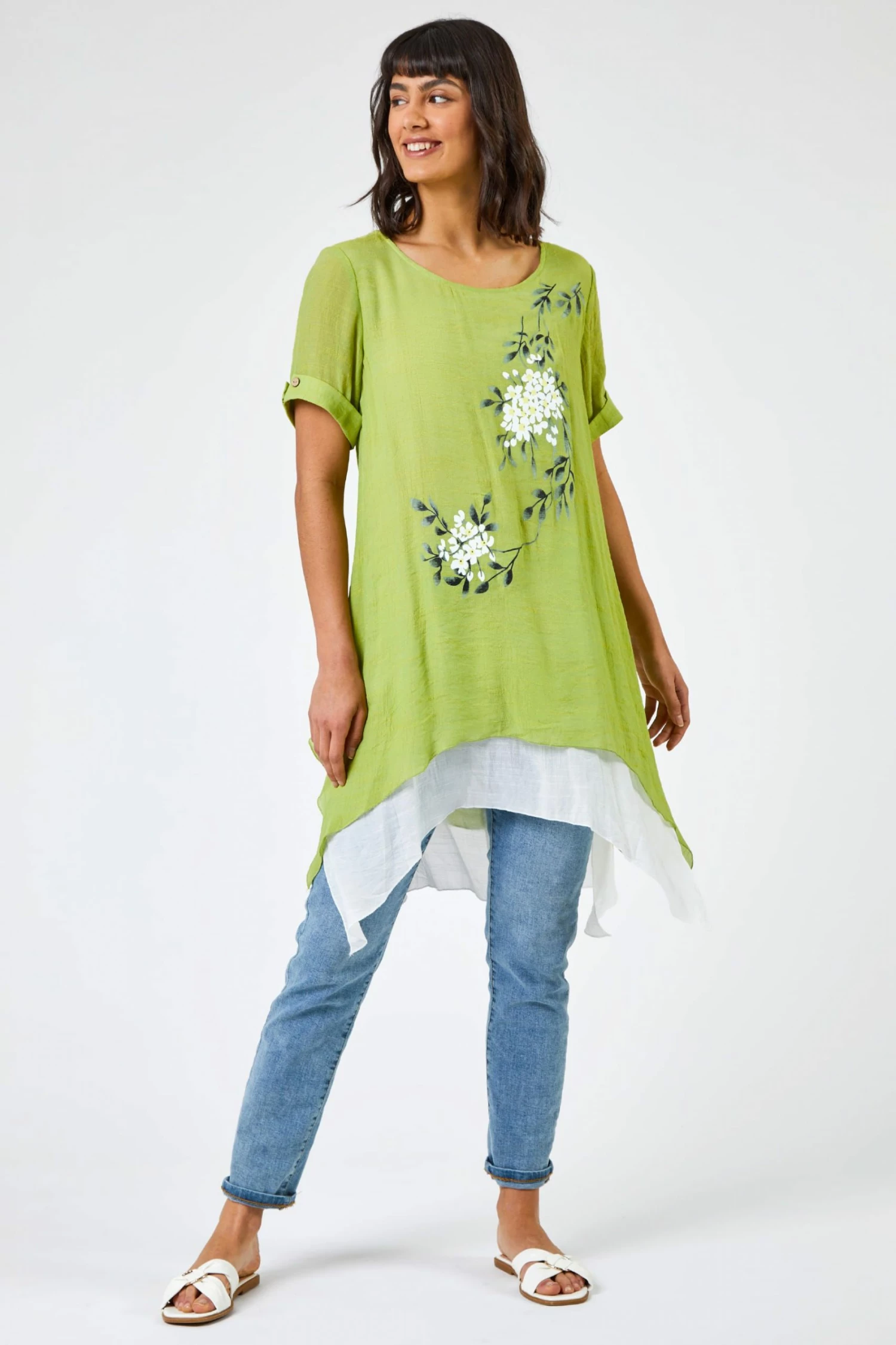 Roman Green Floral Print Asymmetric Tunic Top 5 Roman Green Floral Print Asymmetric Tunic Top - Image 3