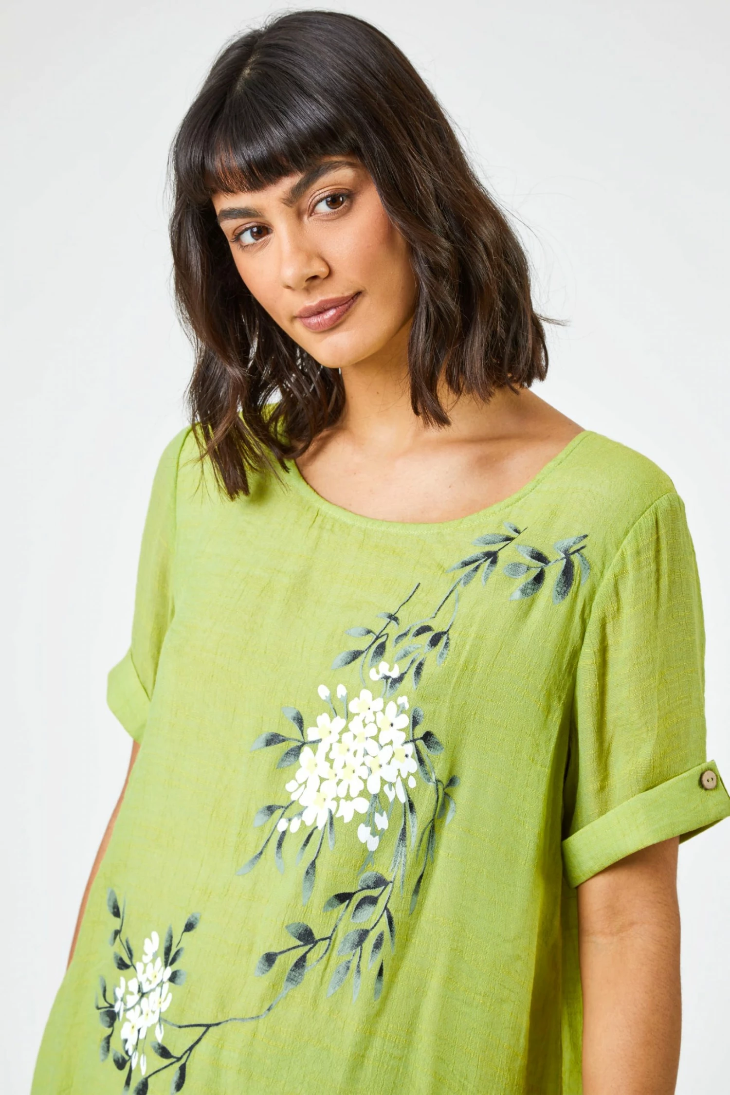Roman Green Floral Print Asymmetric Tunic Top 6 Roman Green Floral Print Asymmetric Tunic Top - Image 4