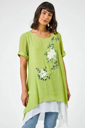 Roman Green Floral Print Asymmetric Tunic Top 8 Roman Green Floral Print Asymmetric Tunic Top - Image 6