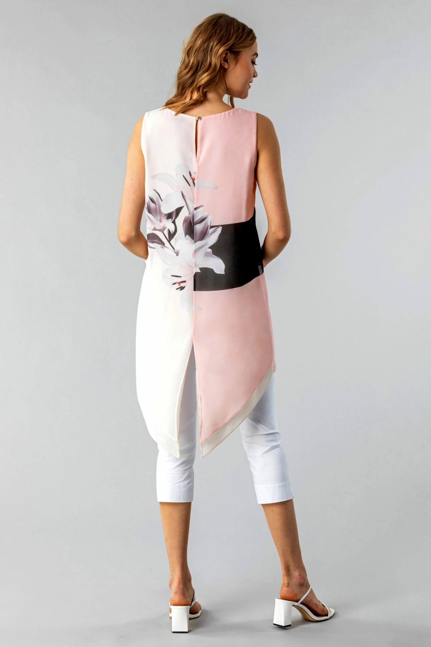 Roman Pink Floral Print Asymmetric Tunic Top 4 Roman Pink Floral Print Asymmetric Tunic Top - Image 2