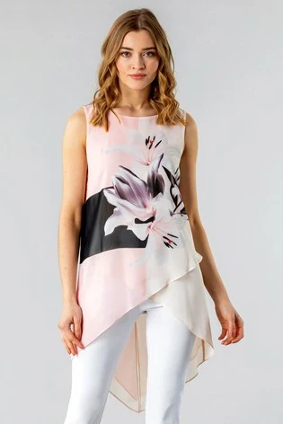 Roman Pink Floral Print Asymmetric Tunic Top 7 Roman Pink Floral Print Asymmetric Tunic Top - Image 5
