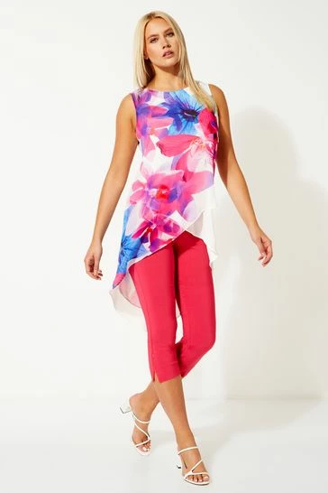 Roman Pink Floral Print Asymmetric Tunic Top 8 Roman Pink Floral Print Asymmetric Tunic Top - Image 6