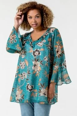 Roman Blue Curve Textured Spot Frill Detail Top 11 Roman Blue Curve Textured Spot Frill Detail Top -Roman Sales Shop unnamed file 7868