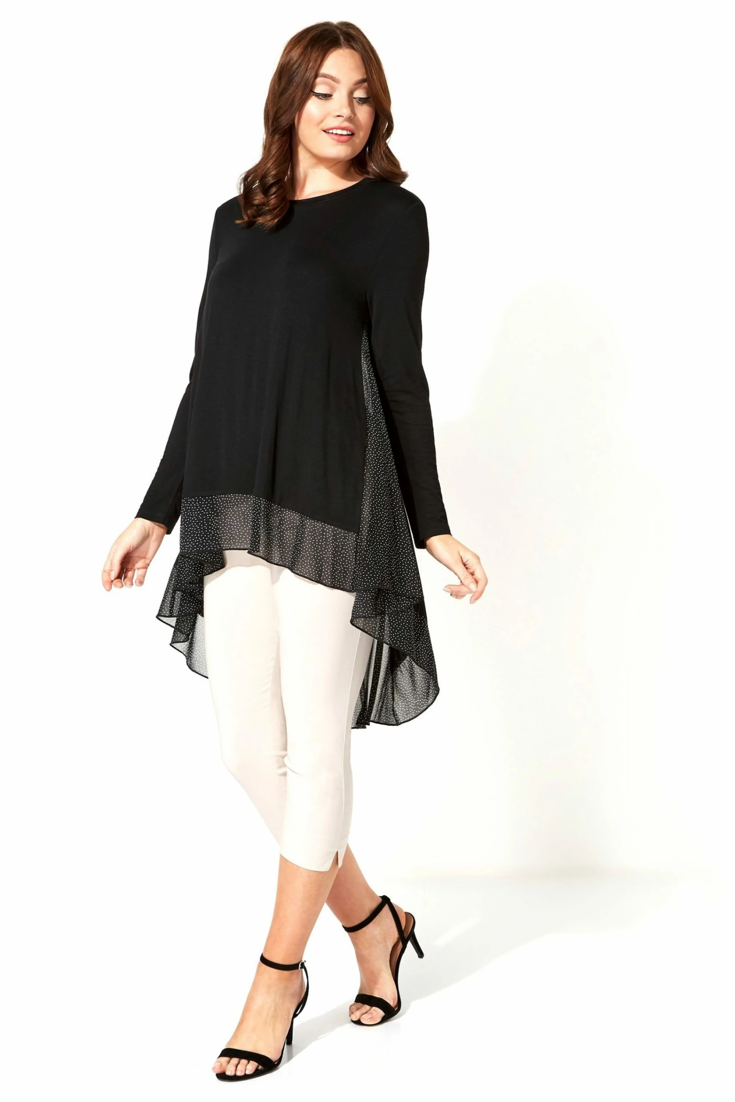 Roman Black Chiffon Detail Dipped Hem Top 3 Roman Black Chiffon Detail Dipped Hem Top