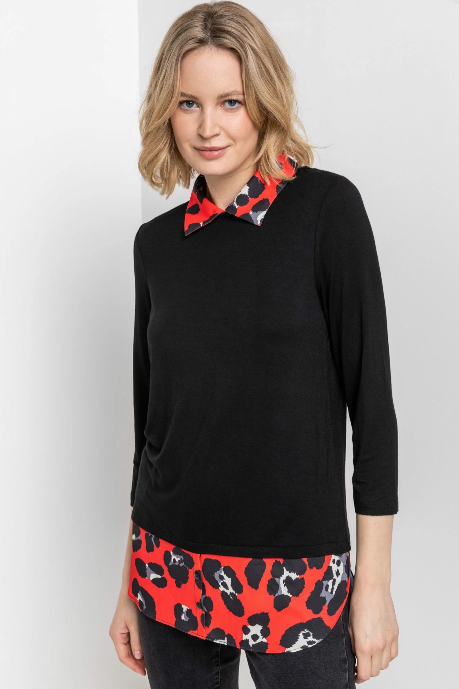 Roman Red Contrast Detail Animal Print Top 3 Roman Red Contrast Detail Animal Print Top