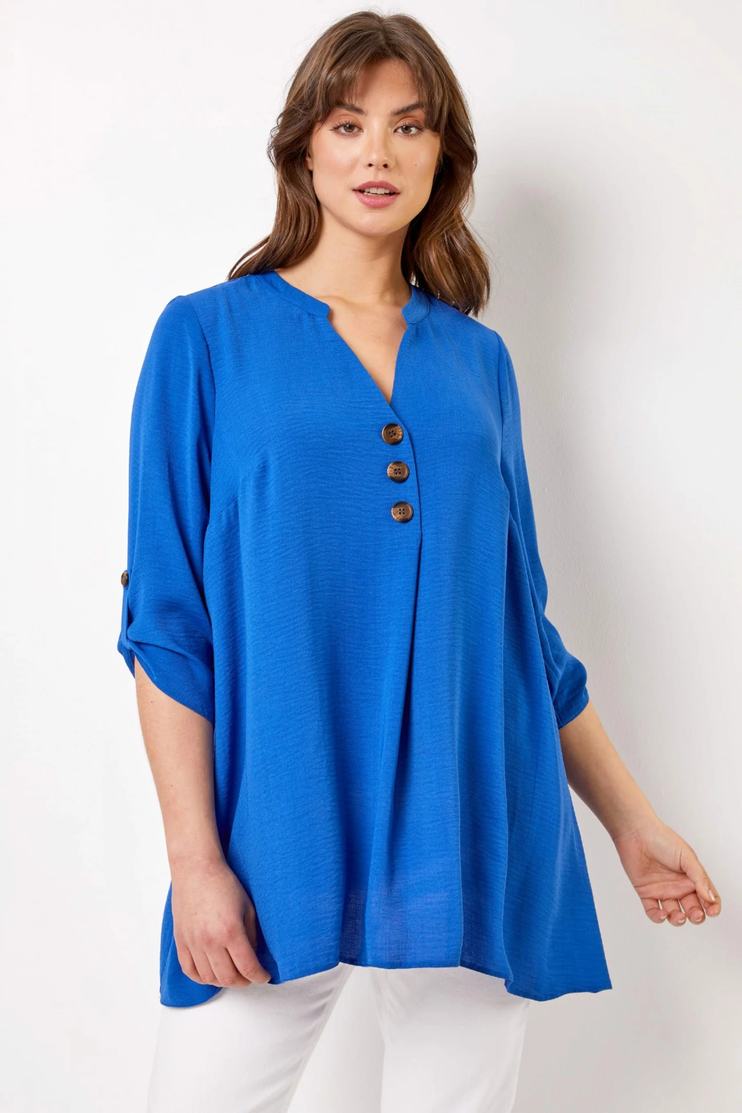 Roman Blue Curve Button Detail Tunic Top 3 Roman Blue Curve Button Detail Tunic Top