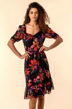 Roman Black Tropical Floral Print Tea Dress 11 Roman Black Tropical Floral Print Tea Dress -Roman Sales Shop unnamed file 790