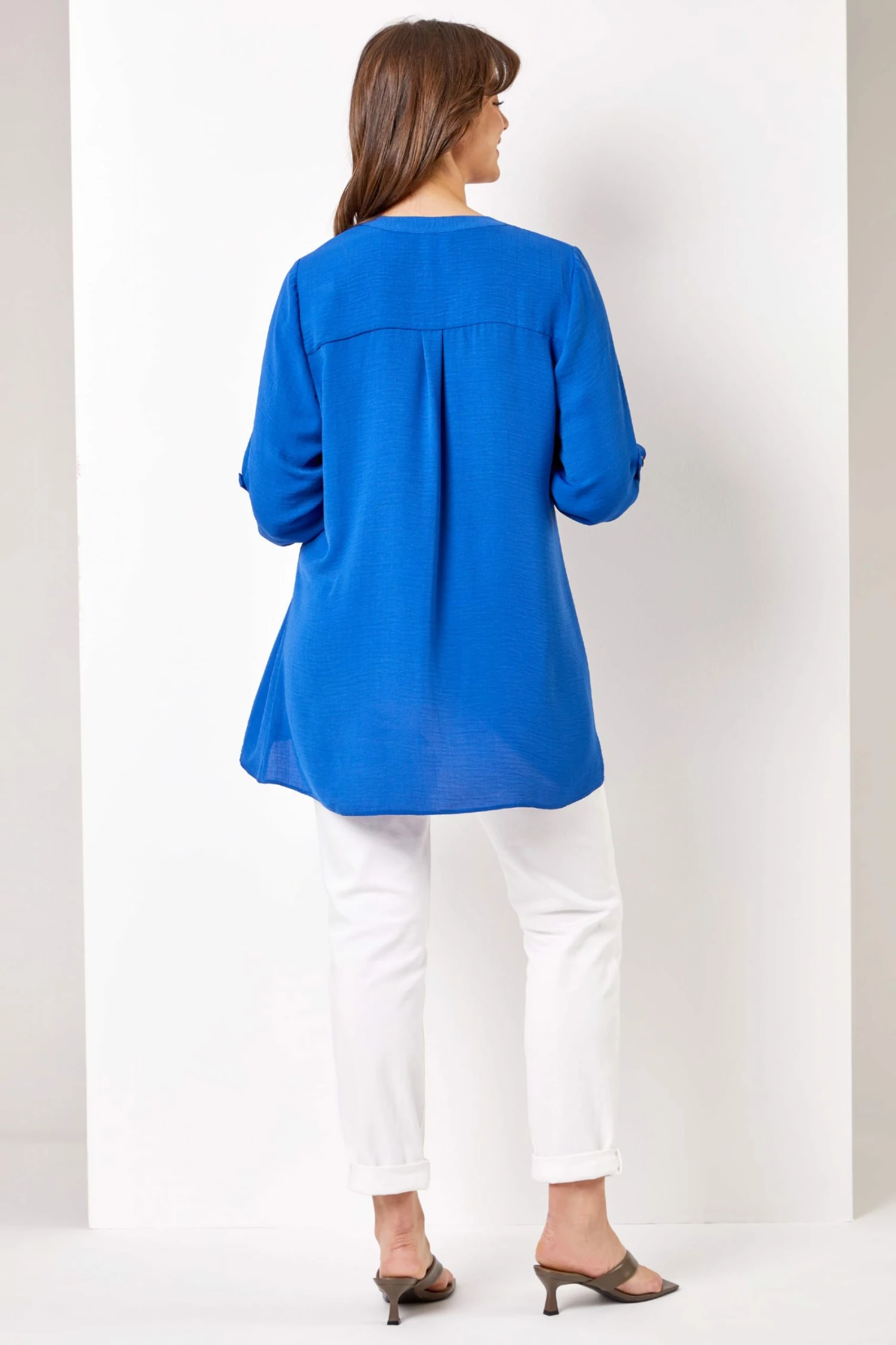 Roman Blue Curve Button Detail Tunic Top 4 Roman Blue Curve Button Detail Tunic Top - Image 2